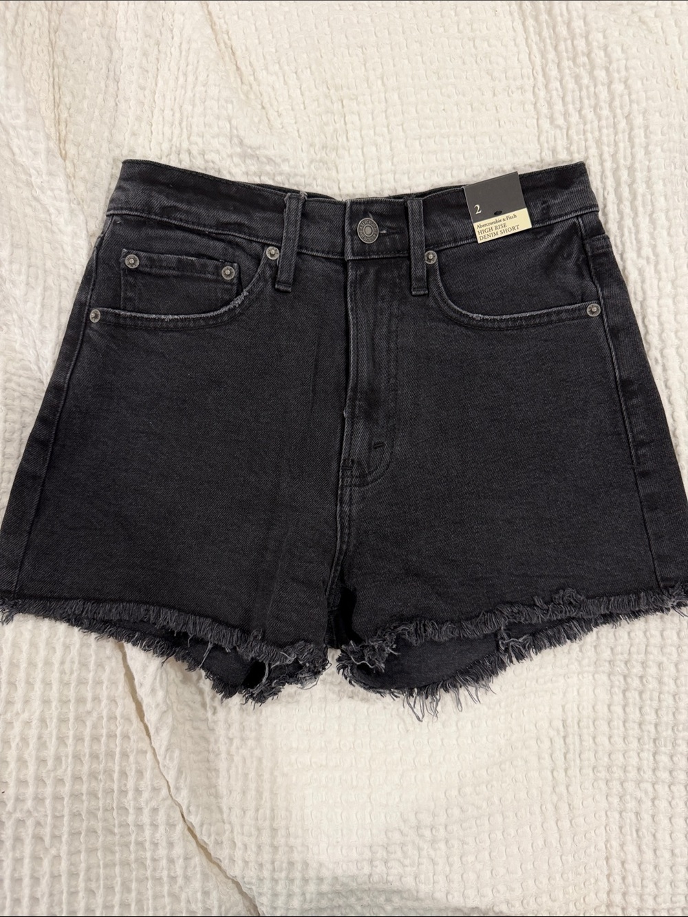 Abercrombie & Fitch Black High-Rise Frayed Denim Shorts